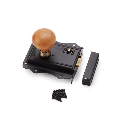 Black Antique Olde Victorian Rim Lock Teak Antique Brass Bun Door Knobs