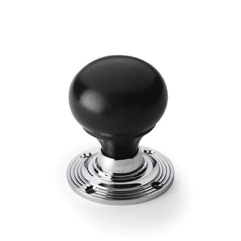 Black Brass Flanged Rim Lock Ebonised Polished Chrome Bun Door Knobs