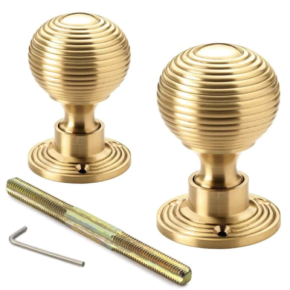 Black Brass Flanged Rim Lock Hollow Satin Brass Beehive Door Knobs | AB ...