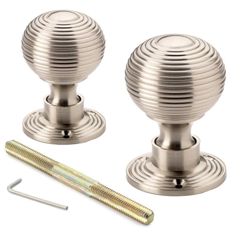 Black Brass Flanged Rim Lock Hollow Satin Nickel Beehive Door Knobs
