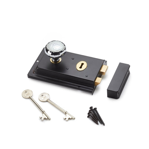 Black Brass Flanged Rim Lock Polished Chrome Hammered Cottage Door Knobs