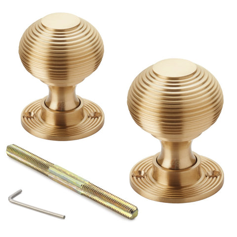 Black Brass Flanged Rim Lock Heavy Satin Brass Beehive Door Knobs