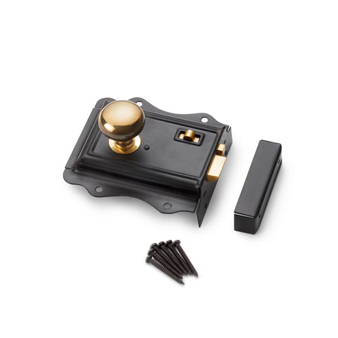 Black Brass Olde Victorian Rim Lock 40mm Aged Brass Cottage Door Knobs