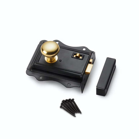 Black Brass Olde Victorian Rim Lock 40mm Polished Brass Cottage Door Knobs