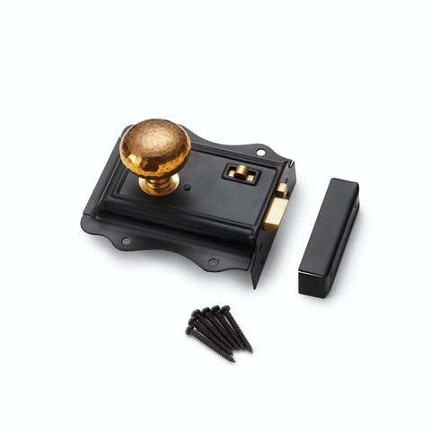 Black Brass Olde Victorian Rim Lock Aged Brass Hammered Cottage Door Knobs