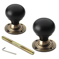 Thumbnail for Black Brass Olde Victorian Rim Lock Ebonised Antique Brass Bun Door Knobs