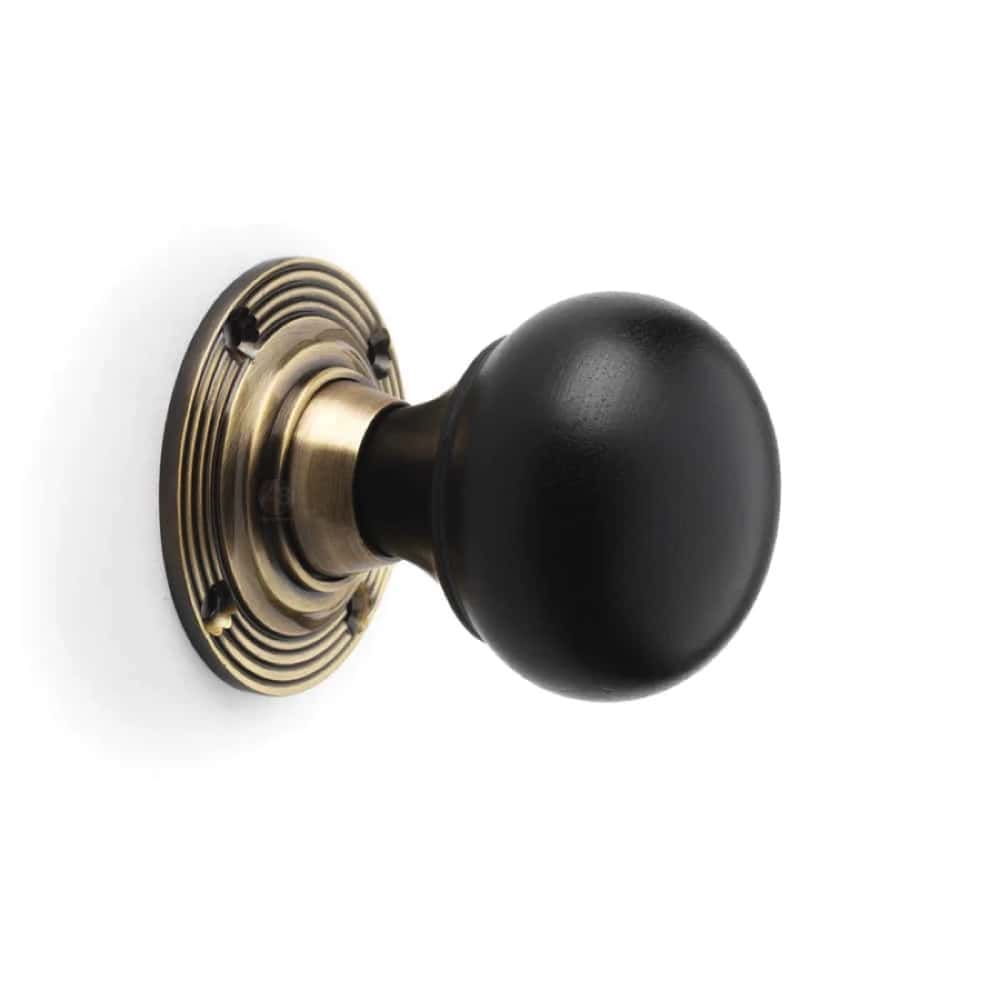 Black Brass Olde Victorian Rim Lock Ebonised Antique Brass Bun Door Knobs