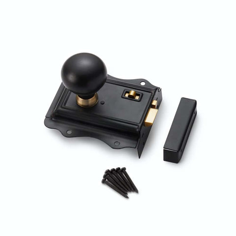 Black Brass Olde Victorian Rim Lock Ebonised Antique Brass Bun Door Knobs