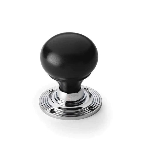 Black Brass Olde Victorian Rim Lock Ebonised Polished Chrome Bun Door Knobs
