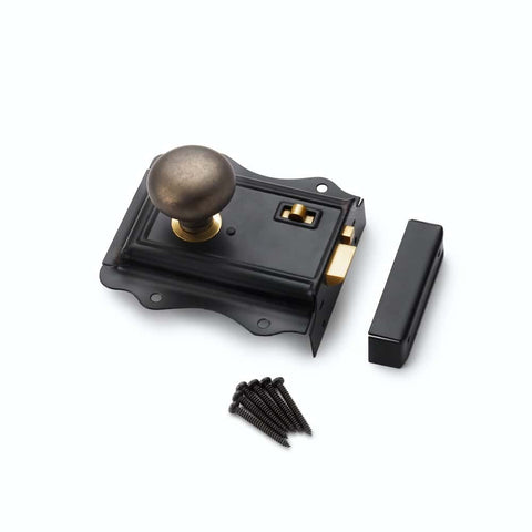 Black Brass Olde Victorian Rim Lock Matt Antique Cottage Door Knobs