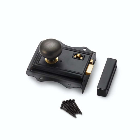 Black Brass Olde Victorian Rim Lock Pewter Cottage Door Knobs