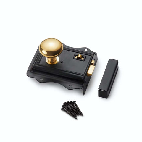 Black Brass Olde Victorian Rim Lock Polished Brass Cottage Door Knobs