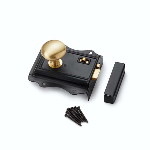 Black Brass Olde Victorian Rim Lock Satin Brass Cottage Door Knobs