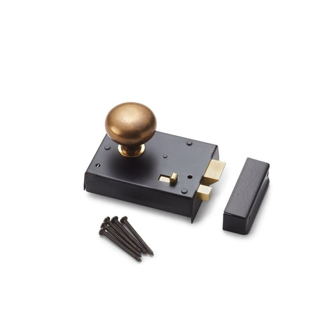 Black Brass Rim Latch Lock Antique Cottage Door Knobs