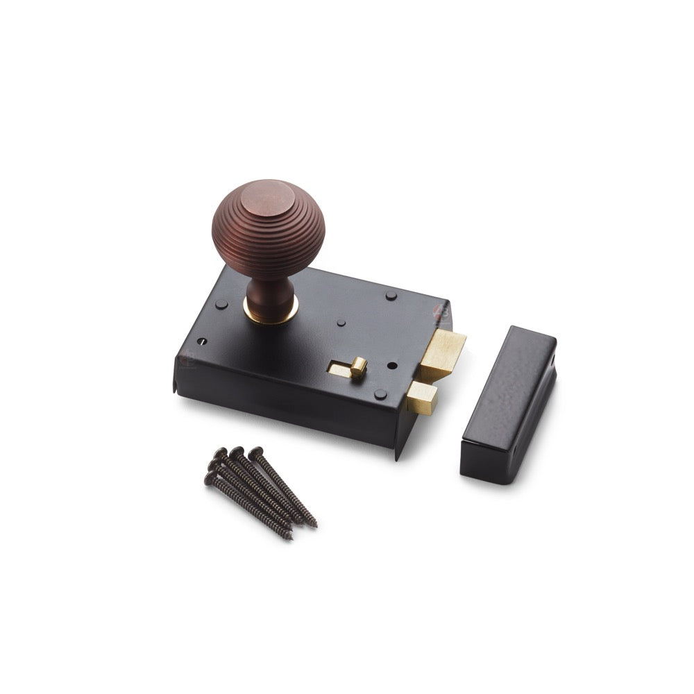 Black Brass Rim Lock with Heavy Aged Bronze Beehive Knobs – ABHardware
