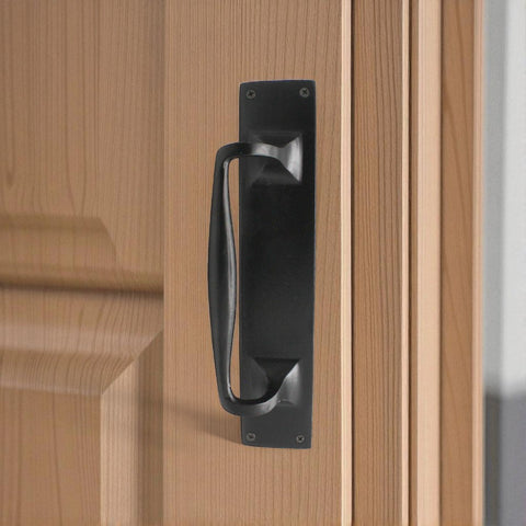Black Cast Iron Door Pull Handle On Backplate 300mm x 60mm