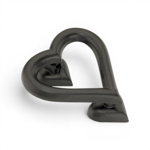 Powder Coated Black Cast Iron Heart Door Knocker Showing Rear Mounting Points and Matching Striker
