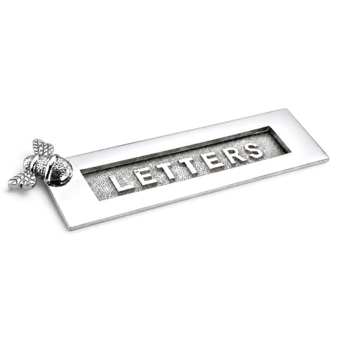Polished chrome Bumble Bee "LETTERS" letter plate with raised lettering and decorative bee design