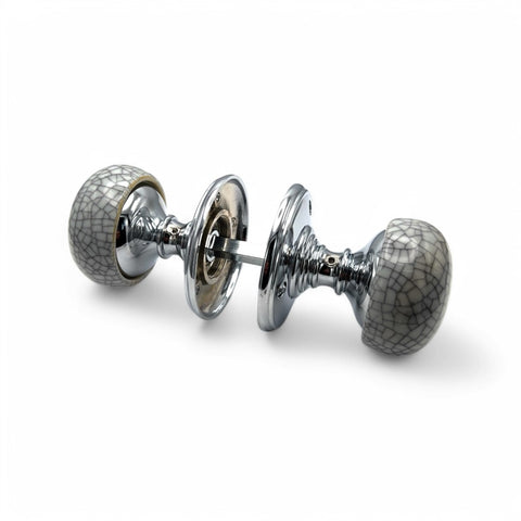 Carlisle Brass Delamain Porcelain Mortice Door Knob Pair - Blue Crackle Knob Polished Chrome Rose