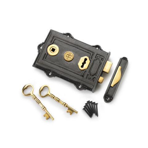 Cast Iron Davenport Rim Lock Aged Brass Bloxwich Door Knobs Knob Set