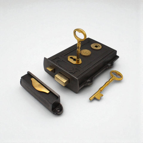 Cast Iron Davenport Rim Lock Antique Cottage Door Knobs Knob Set
