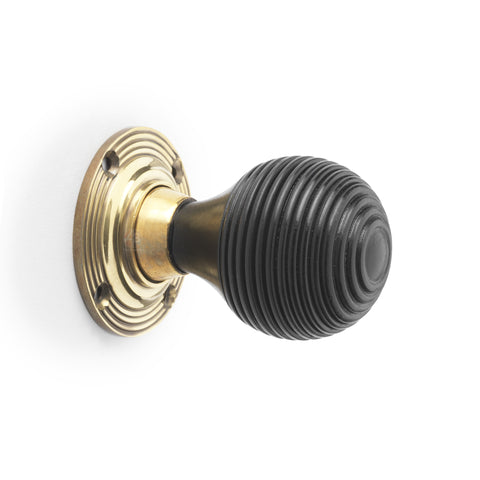 Cast Iron Davenport Rim Lock Ebonised Aged Brass Beehive Door Knobs Knob Set