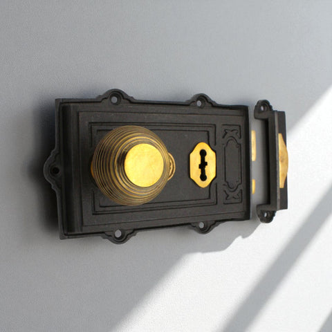 Cast Iron Davenport Rim Lock Heavy Aged Brass Beehive Door Knobs Knob Set