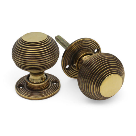 Cast Iron Davenport Rim Lock Heavy Aged Brass Beehive Door Knobs Knob Set