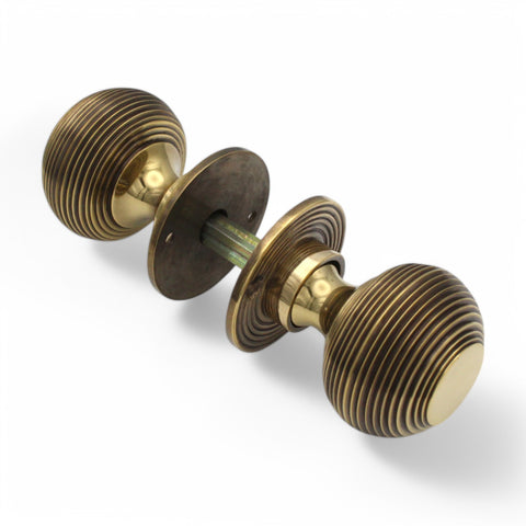 Cast Iron Davenport Rim Lock Heavy Aged Brass Beehive Door Knobs Knob Set