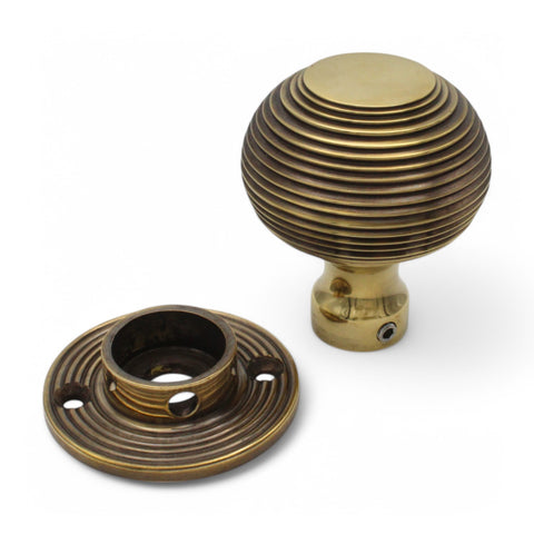 Cast Iron Davenport Rim Lock Heavy Aged Brass Beehive Door Knobs Knob Set