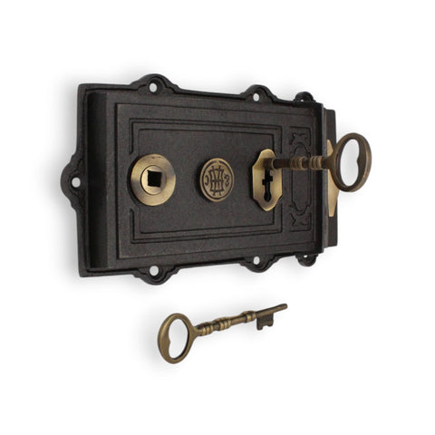 Cast Iron Davenport Rim Lock Raw Iron Antique Brass