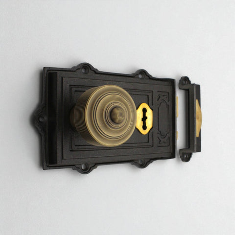 Cast Iron Davenport Rim Lock Reeded Matt Antique Brass Door Knobs Knob Set