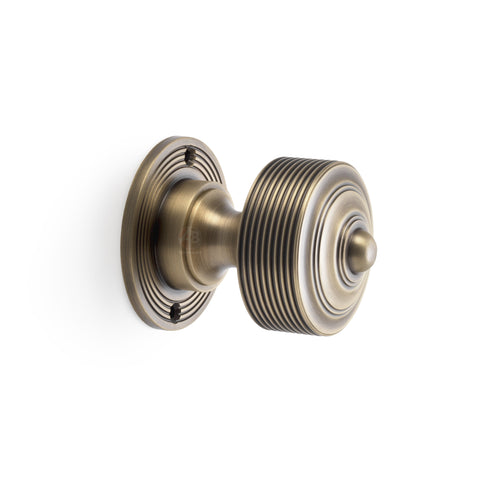 Cast Iron Davenport Rim Lock Reeded Matt Antique Brass Door Knobs Knob Set