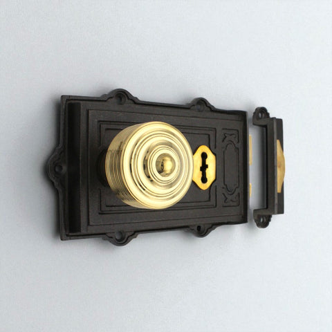 Cast Iron Davenport Rim Lock Reeded Polished Brass Door Knobs Knob Set