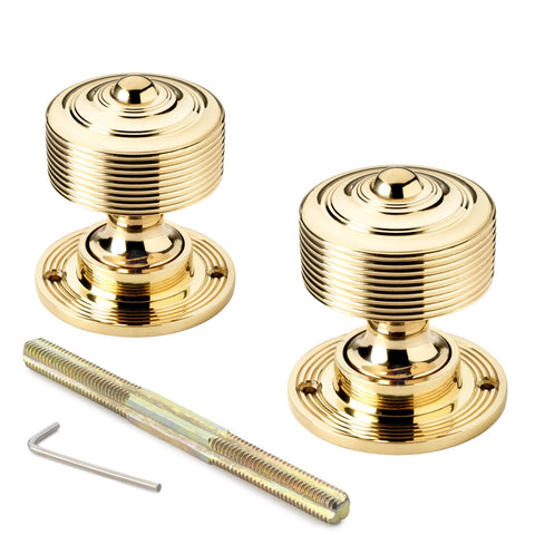 Cast Iron Davenport Rim Lock Reeded Polished Brass Door Knobs Knob Set
