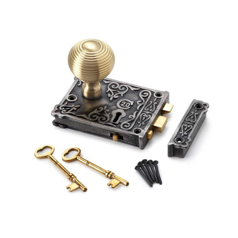 Cast Iron Floral Rim Lock Hollow Satin Brass Beehive Door Knobs