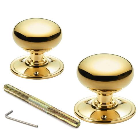 Cast Iron Floral Rim Lock Polished Brass Cottage Door Knobs