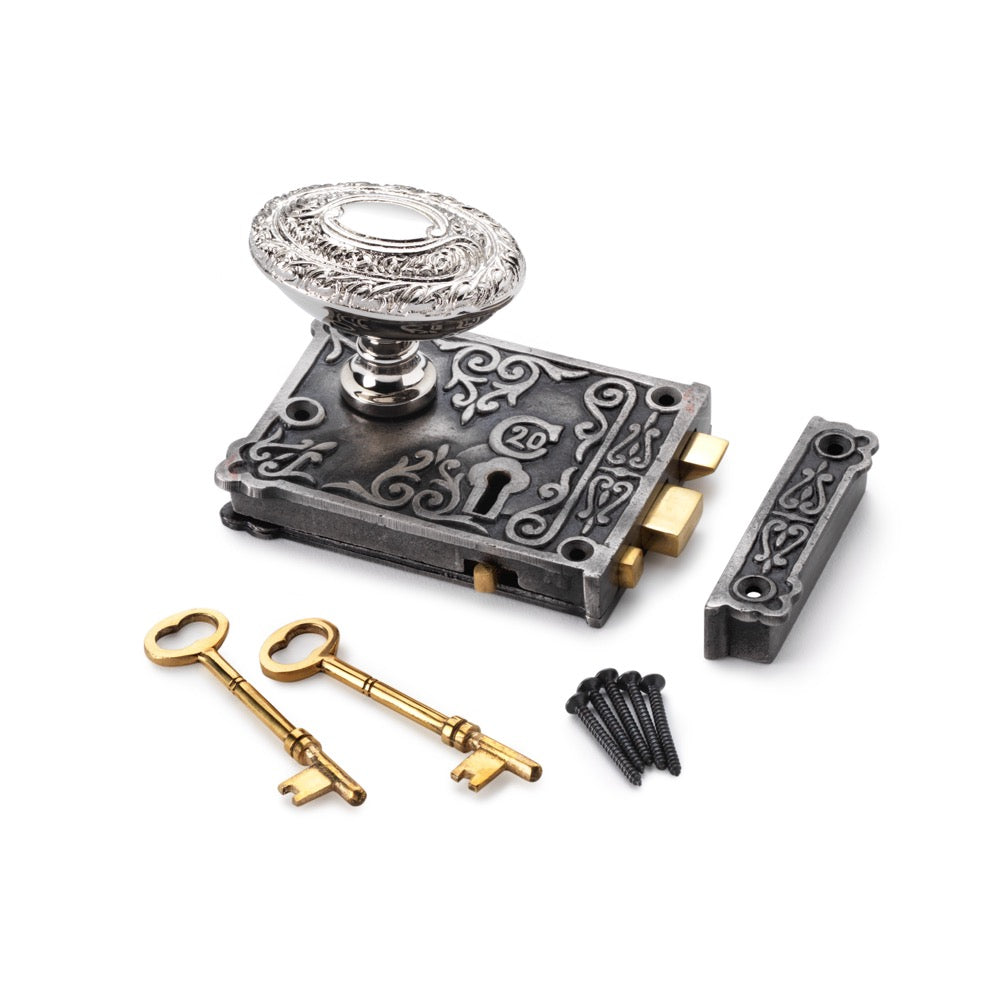 Cast Iron Floral Rim Lock Polished Nickel Floral Oval Door Knobs | AB ...