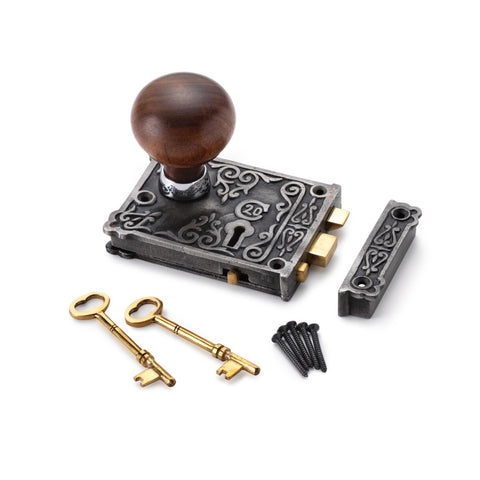 Cast Iron Floral Rim Lock Rosewood Polished Chrome Bun Door Knobs