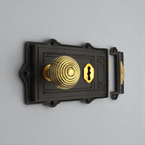 Cast Iron Davenport Rim Lock Aged Solid Brass Beehive Door Knobs Knob Set