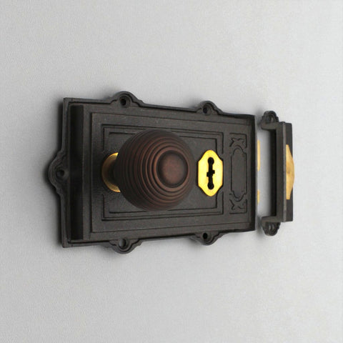 Cast Iron Davenport Rim Lock Aged Bronze Beehive Door Knobs Knob Set