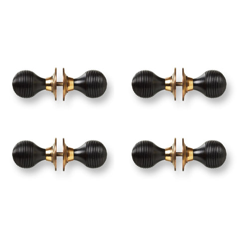 4 pairs ebonised aged brass beehive door knobs