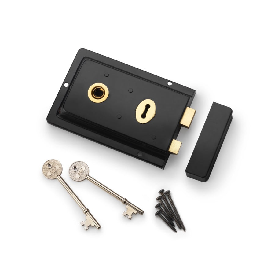 Flanged Rim Lock Black & Brass AB Hardware ABHardware