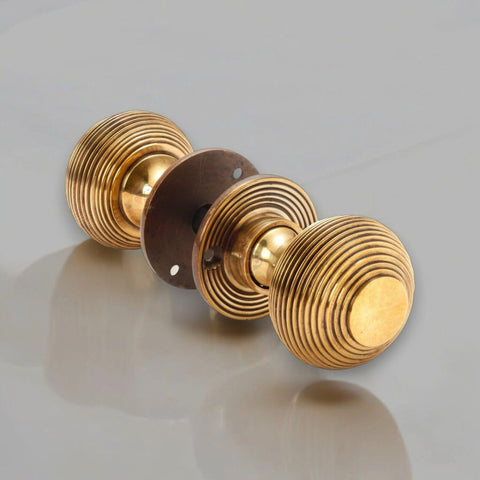Heavy Aged Solid Brass Beehive Mortice Rim Door Knob Pair Solid Brass Quality