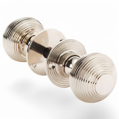 Heavy Polished Nickel Beehive Rim Mortice Door Knobs Knob Pair Set Solid Brass