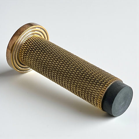 Knurled Cylinder Door Stop Reeded Backplate - Aged Brass