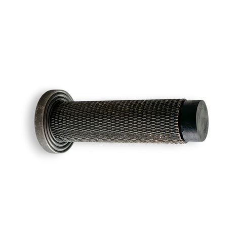 Knurled Cylinder Door Stop Reeded Backplate - Pewter