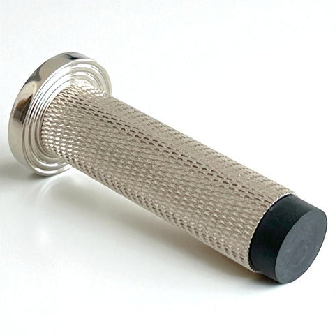 Knurled Cylinder Door Stop Reeded Backplate - Polished Nickel
