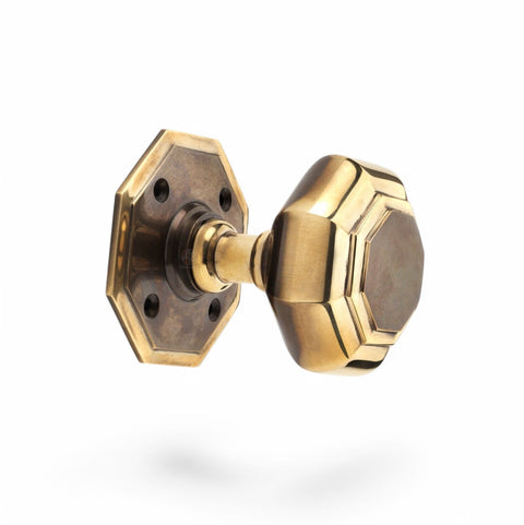 Large 70mm Aged Brass Octagonal Mortice Door Knobs Knob Pair