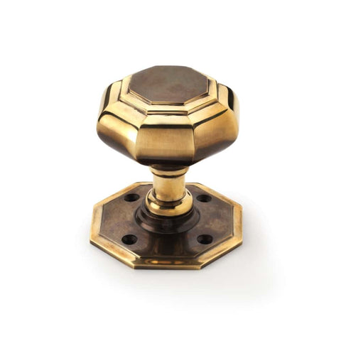Large Aged Brass Octagonal Door Knobs